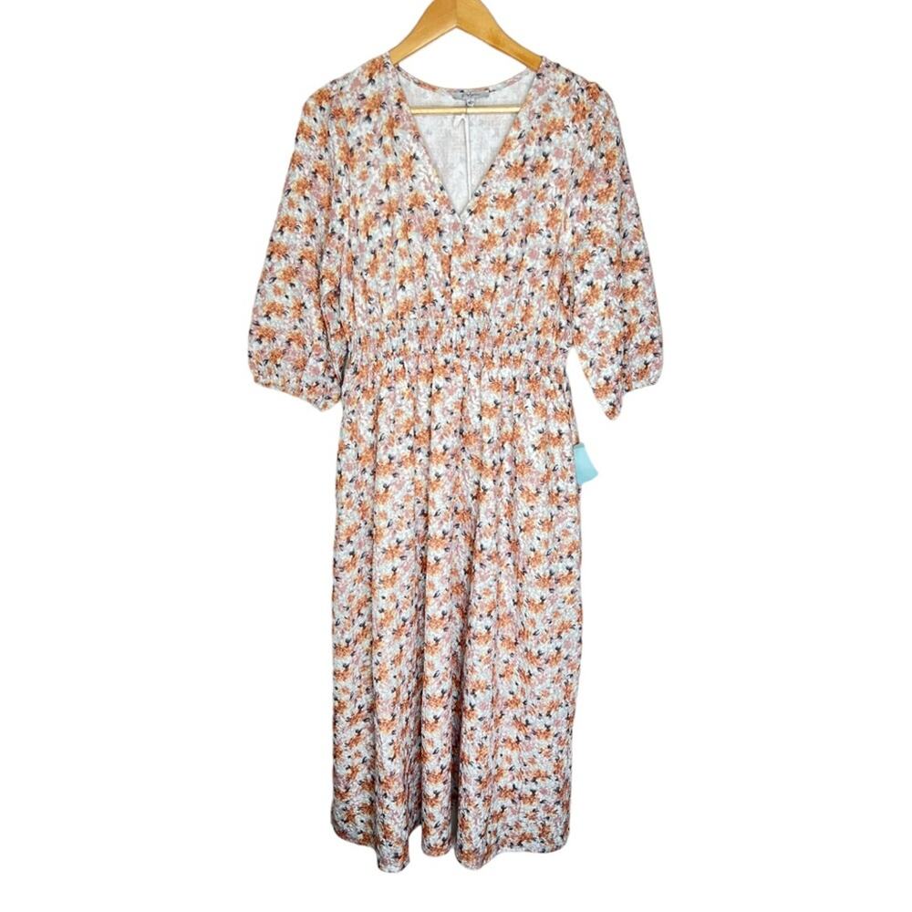 NWT Polagram floral v-neck midi dress size large Spring Dress - Picture 2 of 7